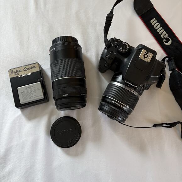 Canon EOS Rebel XS DS126191 Camera 2 Lenses (18-55 & 75-300mm) Battery & Charger - Picture 1 of 16